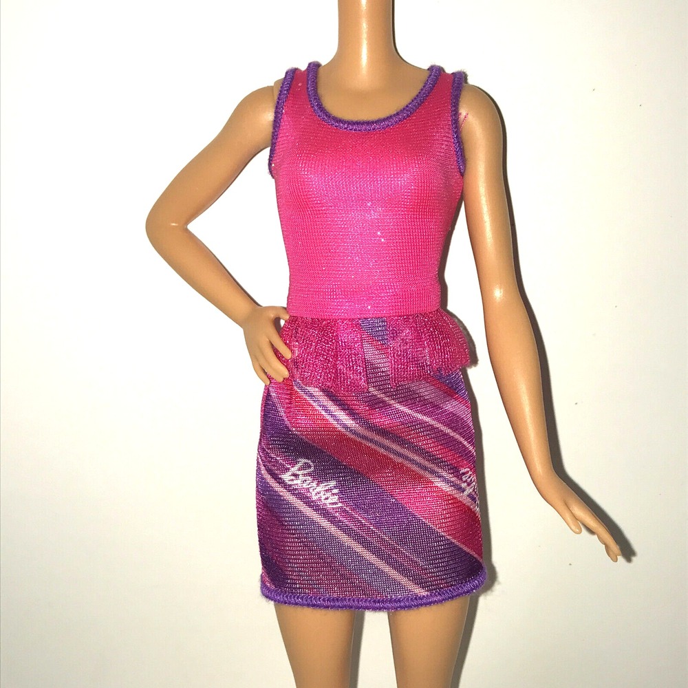 Barbie Doll Clothing Ring For You Hot Pink Purple Trim Mini Dress